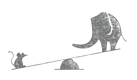 mouse and elephant on a teetertotter